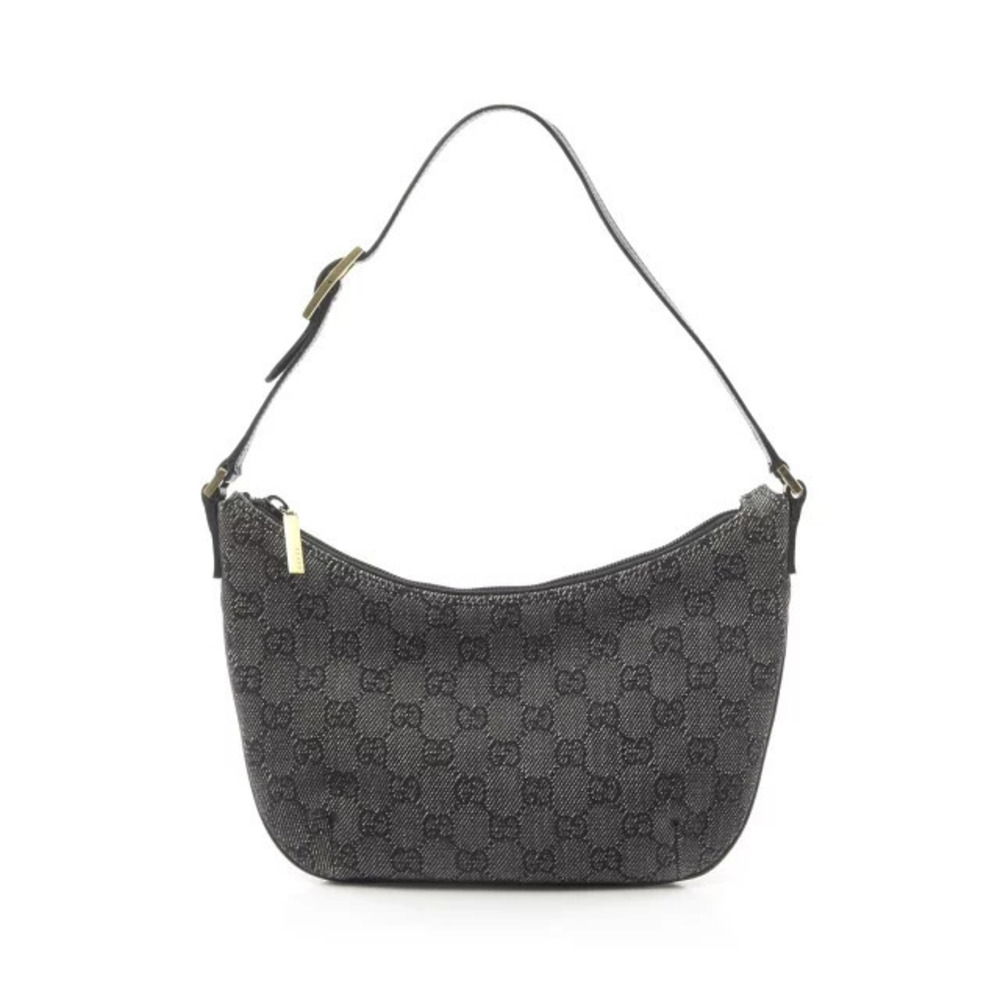 Gucci GG Shoulder Bag Canvas Leather Black
